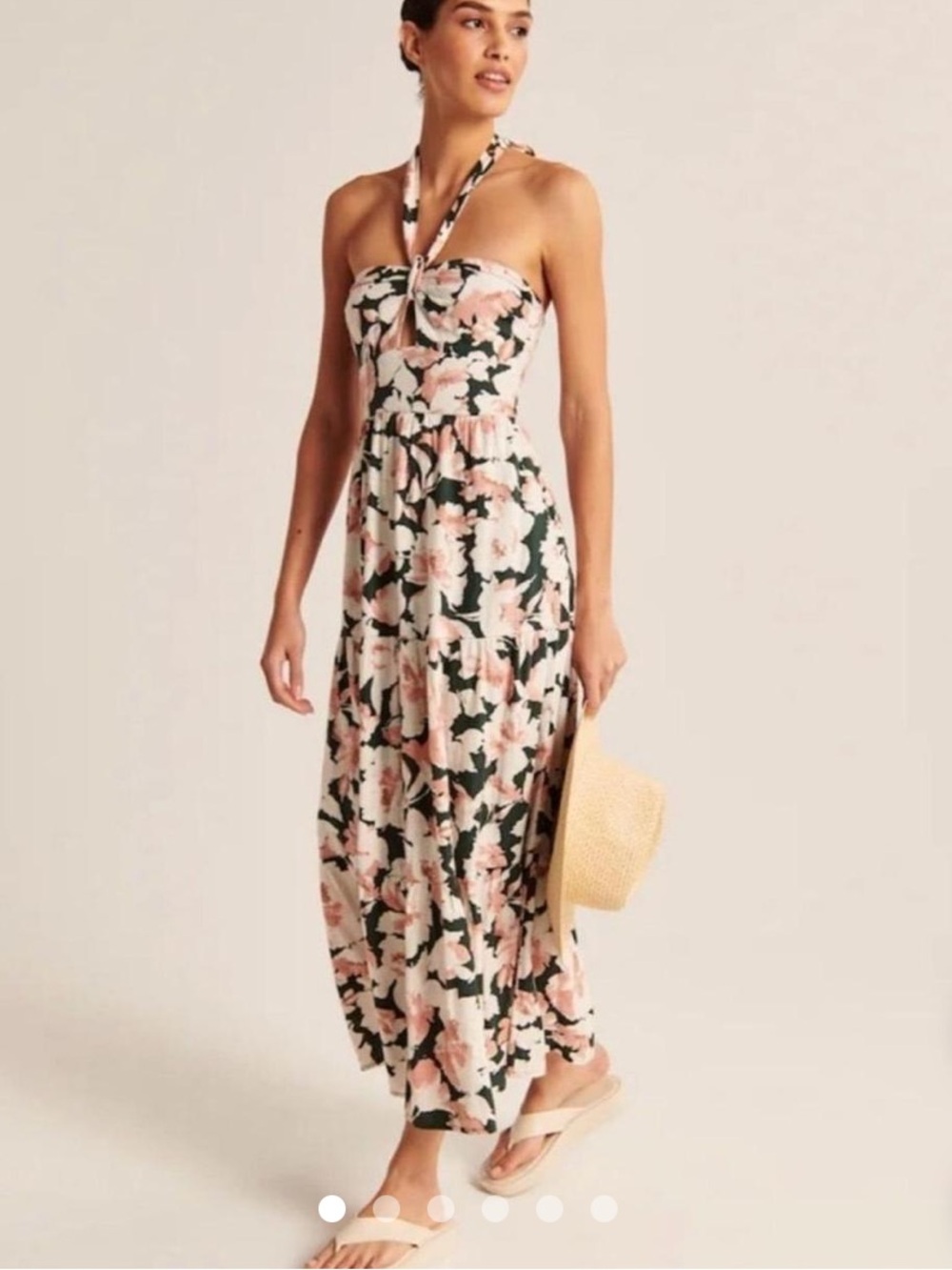 Abercrombie & Fitch Knotted Halter Maxi Dress Cutout Strapless linen blend SP